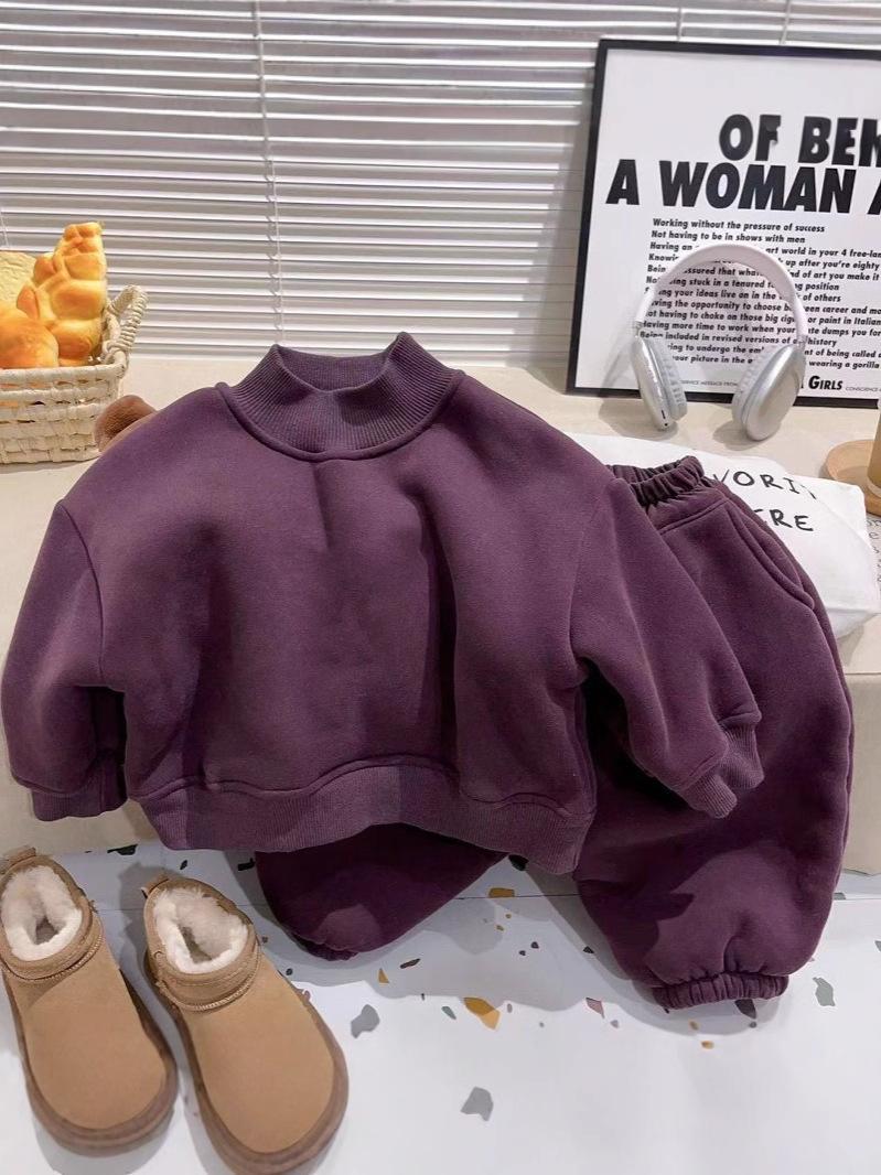 Boys Fleece Lined Hoodie Thick Warm High Neck Sweatshirt Autumn Winter Kids Casual Tops 90
