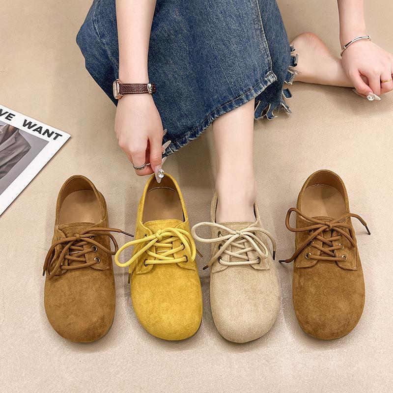 2025 spring new handmade imitation leather women's shoes Mori retro round head soft sole frosted leather versatile literary single shoes