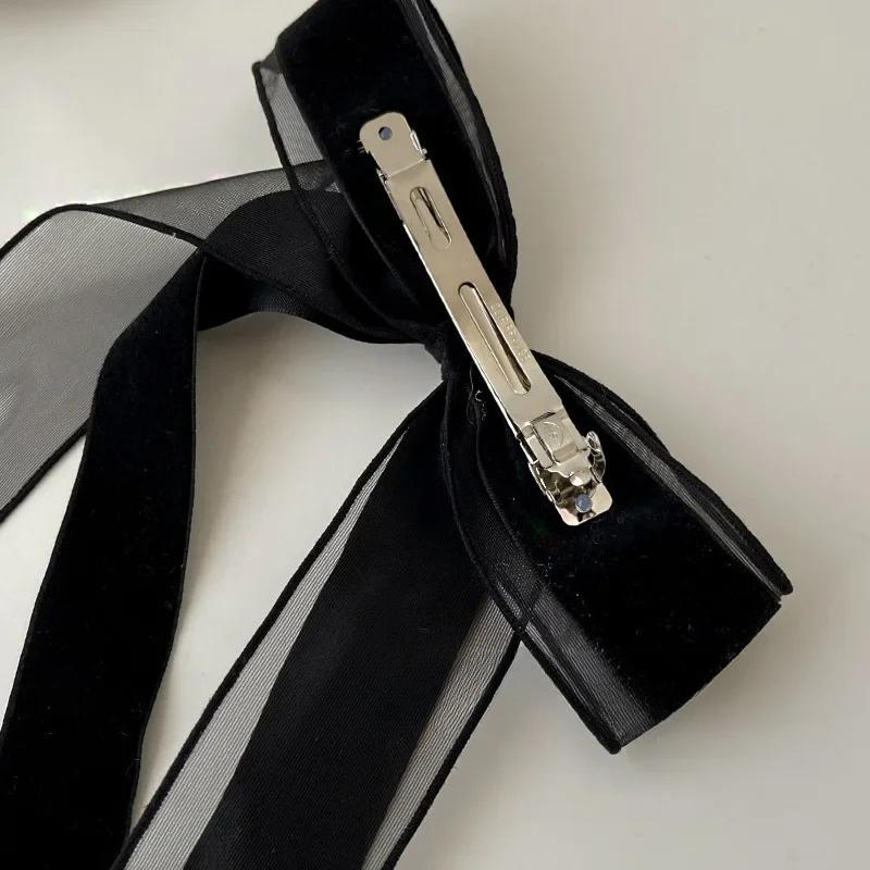 1PC Black Velvet Large Bow Knot Hairpin Spring Clip for Women Girls Satin Bow Hair Ties Duckbill Hair Clips Female Hair Accessories