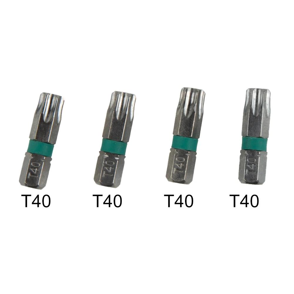 4Pcs 25mm T6-T40 Magnetic Torx Screwdriver Bits Set Electric Screwdriver Head T6/T8/T9/T10/T15/T20/T25/T27/T30/T35/T40 Hand Tool