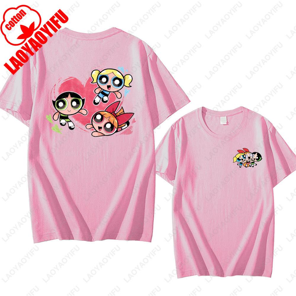 The Powerpuff Girls Anime Tshirt Trendy Kawaii Woman Clothing O Neck Summer Cotton Short Sleeve Tee Retro Trend Cool Street Tops