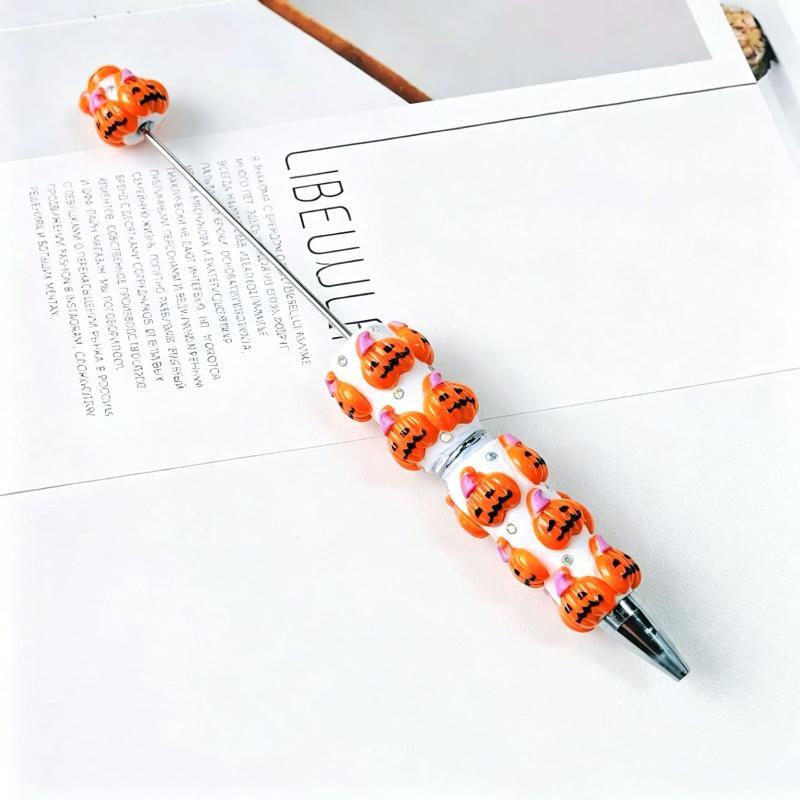 Halloween Pumpkin Bead Diy Crafting Pens Making Kit Ballpoint Pen Beaded Rhinestone Pen For Students School Office