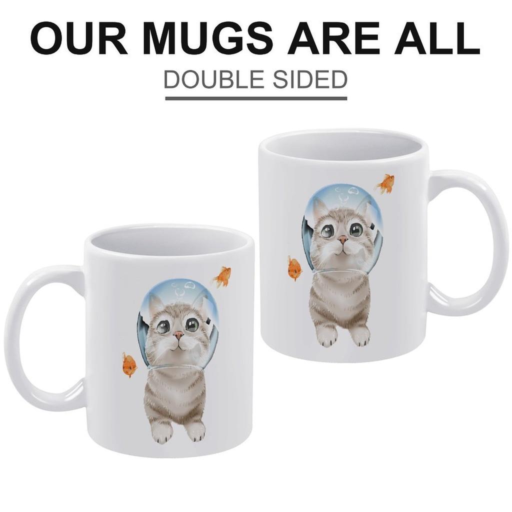 1 Stück 11oz Weiße Keramiktasse mit beidseitig bedrucktem Artwork, Robuste Kaffeetasse für Zuhause, Büro, Geschenkverwendung