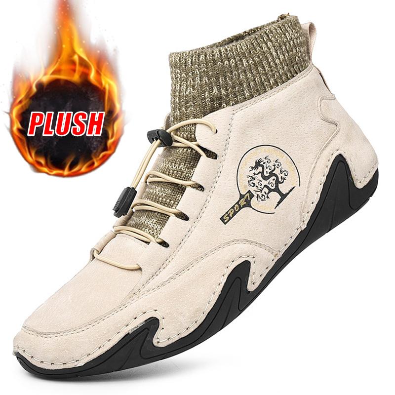 Fashion 2024 New In Men Winter Ankle Boots Fashion Leather Boots Pulsh Snow Casual Warm Shoes High Top Sneakers Men Outdoor Light Loafer