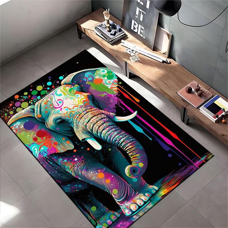 Colorful Elephant Art Carpet suitable as a non-slip mat for the living room or bedroom sofa