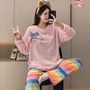 Autumn Winter Warm Flannel Women Pyjamas Sets Thicken Coral Velvet Long Sleeve Cute Cartoon Sleepwear Women's Flannel Pajamas Set for Youth Girl