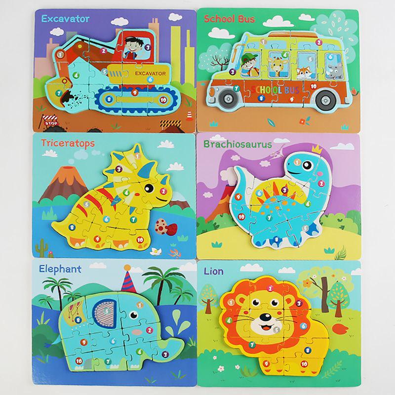 Children's 3D Wooden Number Puzzle: Educational Animal & Vehicle Board Toy