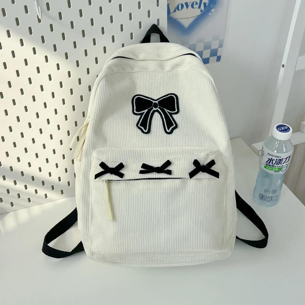 Cute Bowknot Aesthetic Backpacks Lightweight School Bookbags Students Sweet Rucksack for Girls Women's Corduroy College Mochilas