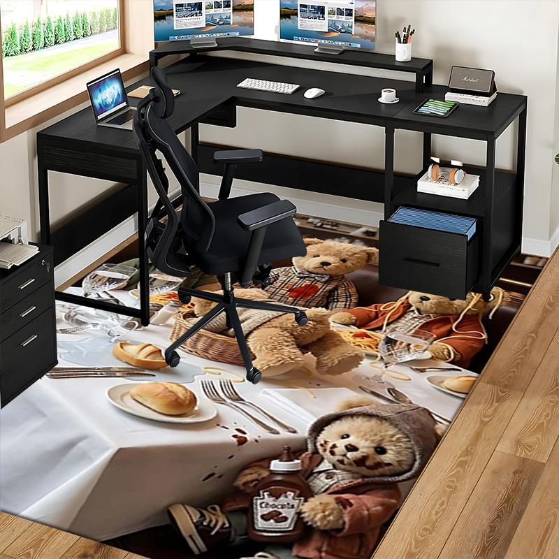 1pc Teddy Bear Spaghetti Chair Mat - Anime Cartoon Design, Non-Slip Carpet for Office and Home Decor, Suitable for All Seasons.C033