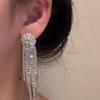 Elegant European & American Style Geometric Tassel Earrings with Inlaid Diamonds - Long, Exaggerated Design for a Slimmer Face Look