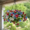 Artificial Hanging Flower with Basket for Outdoors, 4th of July Patriotic Faux Violet Flowers, UV Resistant Fake Plants for Outside Porch, Yard, Patio