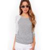 Trim Grey Lace Crew Neck Fitted Tshirt Blended Fabric Hoodie Women Sleeve Long