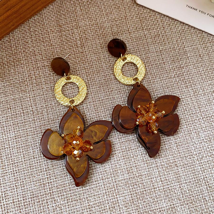 Silver Needle Resin Flower Tassel Earrings: Vintage, Versatile, Light Luxury Fashion Jewelry for Women