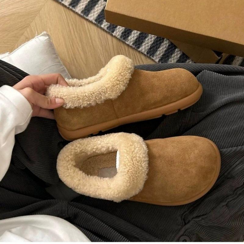 

Fashion Women s Low-cut Buckskin Sheepskin Fur-lined Snow Boots with Lazy One-footed Muller Shoes Botas Altas Plataforma Mujer 35