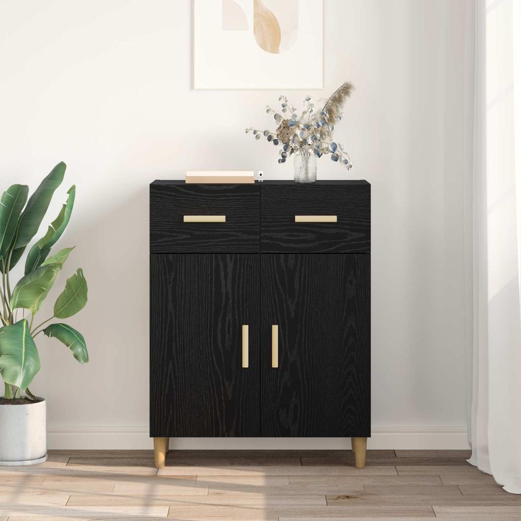 Sideboard in Black Oak Look 34 x 69.5 x 89 cm Engineered Wood