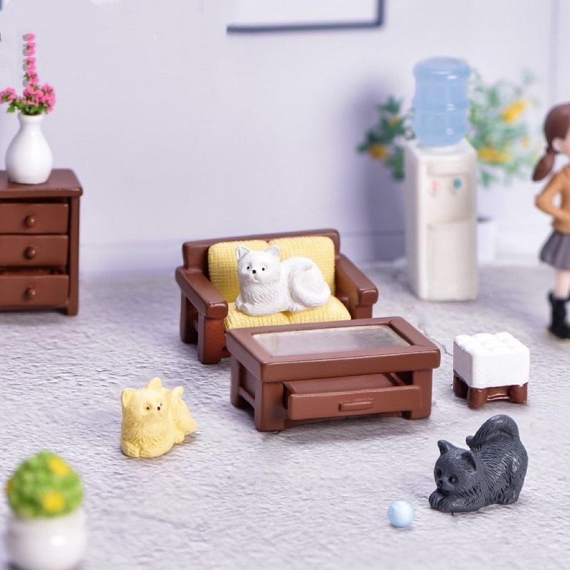 9pcs/set Miniature Simulated Furniture Set Small Ornament Models Sofas Beds Coffee Tables Cabinets For DIY Handmade Decorations