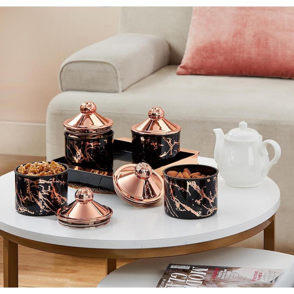 Air-Tight Dry Fruit Container Tray Set With Lid & Serving Tray, Airtight Plastic Storage Container Set 500 Ml | Set of 4, Black