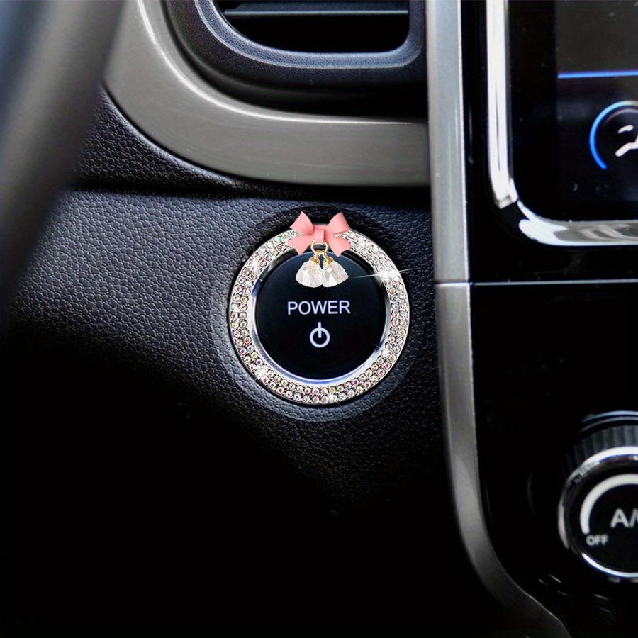Cute Bow Bling Car Engine Stop Decoration Ring, 1 PC Crystal Rhinestone Car Button Start Button Cover, Shiny Key Ignition and