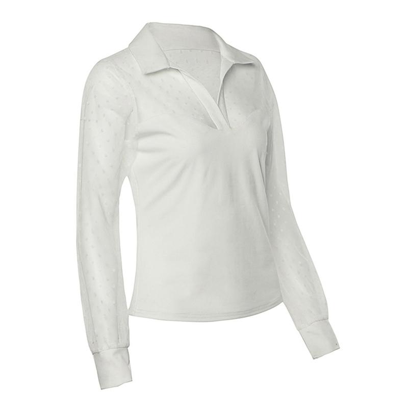 European Style Women Perspectiv Lace Patchwork Turn-Down Collar Elegant Long Sleeve Shirts