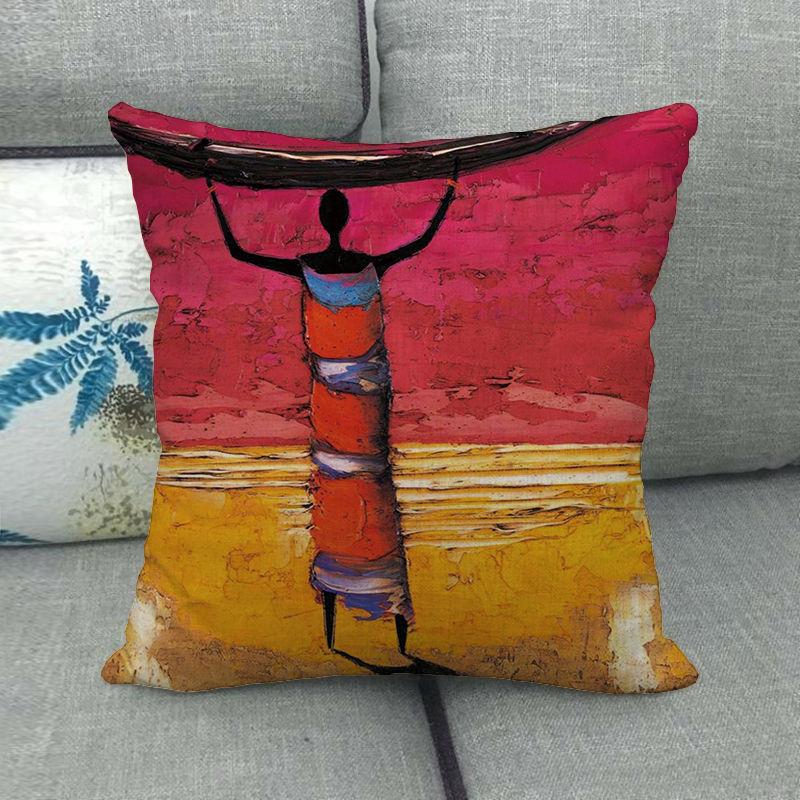 African Oil Painting Featuring Ethnic Digital Printing Short Plush Pillow Covers For Car Sofa Office Cushion Cover Home Goods