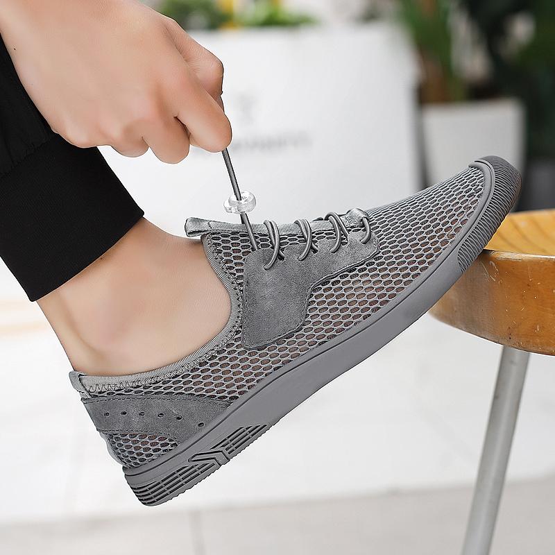 FashionMen's Shoes England Trend Casual Shoes Loafers Male Suede Leather Breathable Mesh Sneakers Weaving Slip on Summer Shoes Man Flat