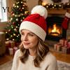 Stylish Pom Hat for Girls Women Christmas Elf Hat, Cozy Winter Knit with Comfortable Daily Pom, Stretchy Warm Skull Cap Outdoor Cold Weather Knitted