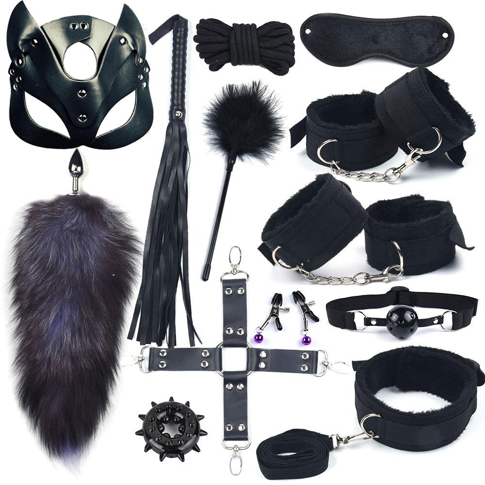 40CM Fox Tail Anal Plug Bondage Set Sex Toys For Women Whip Handcuffs For Sex Bdsm Exotic Adult Games