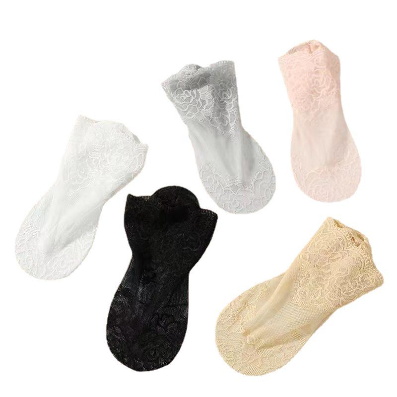 Calcetines de Malla hasta la Mitad de la Pantorrilla con Adorno de Encaje y Cristales - Modernos, Sexy, Estilo Coreano para Mujer (Primavera verano Otoño)