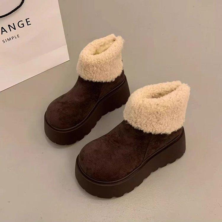 Small muffin thick-soled velvet snow boots winter Internet celebrity super fire hair short boots 35