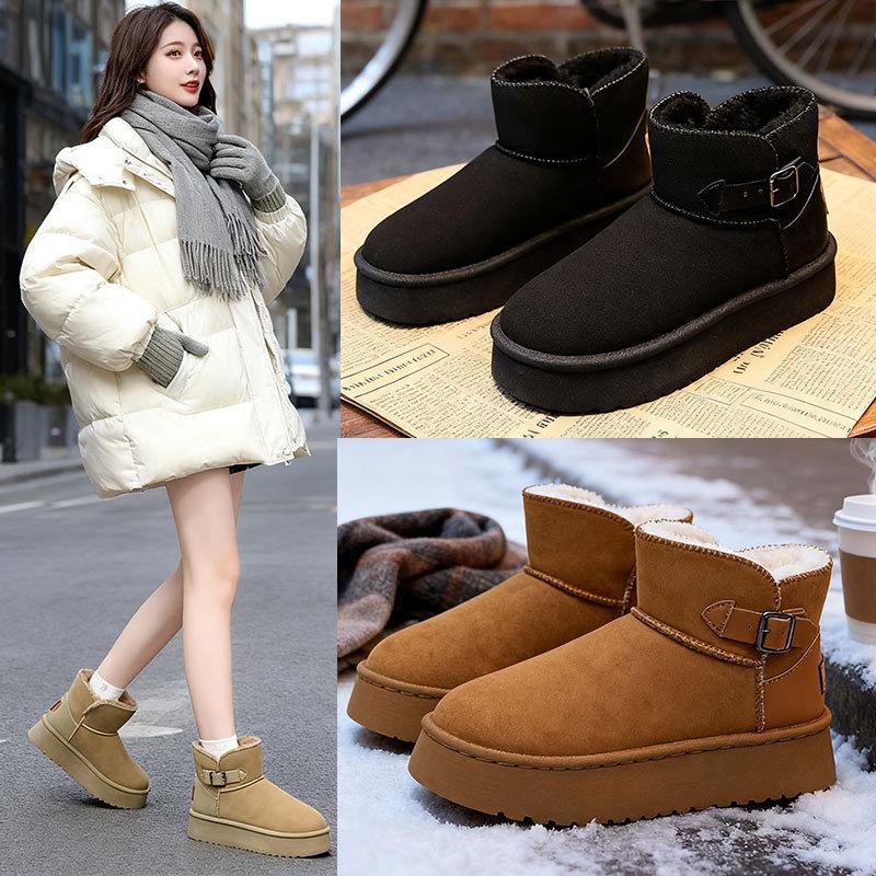 Women's Fashion Lightweight Winter Warm Fur One Snow Boots Padded Lining Non-slip Casual Sports Cotton Boots
