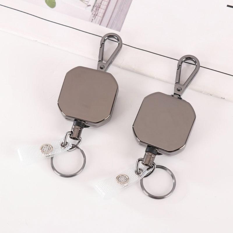 AntiCorrosion Alloy Keychain Retractable Square Hook Carabiner Badges Holder for Easy Item Retrieval in Work Travel Home
