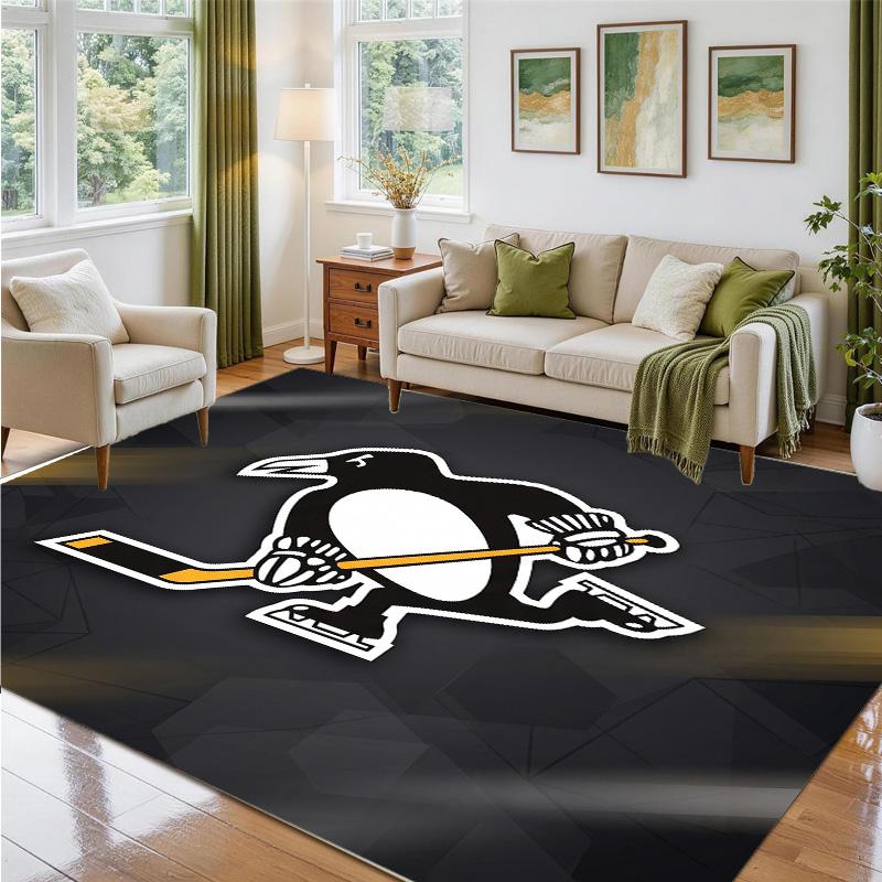 Pittsburgh Penguins Design Crystal Velvet Rug Soft Decorative Mat for Bedroom Entrance