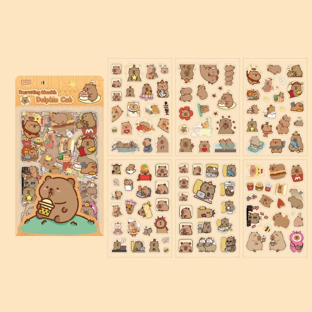 6 Pcs/Bag Cartoon Animal Scrapbooking DIY Material Creative Capybara Sticker Bag  Children's