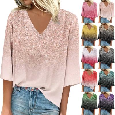 Γυναικείο Πουκάμισο Μπλούζα Casual Ριχτά Πουκάμισα Μανίκια 3/4 Στάμπα V Λαιμόκοψη Μπλούζες με Στάμπα Μπλούζες T-shirt