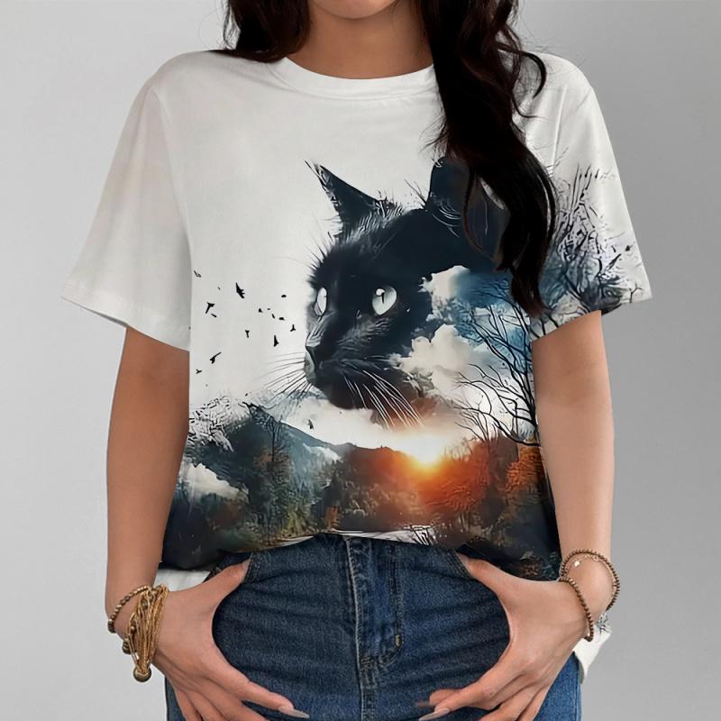 

Модные женские блузки 2022 Футболка женская с принтом 3D кошек Черная футболка Kawaii Женская одежда Летний топ свободного покроя 8XL