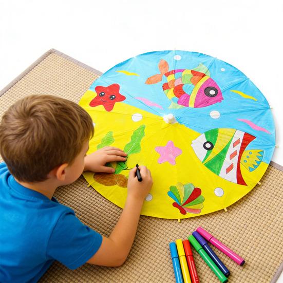 40/60CM DIY Hand-Painting Paper Umbrella Chinese Style Decorative White Oil-paper Umbrella with Wooden Handle Kids Coloring Oriental Umbrella Crafts