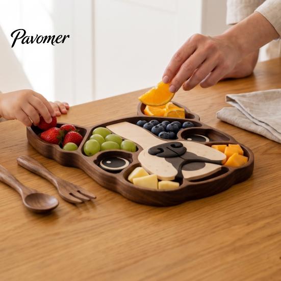 Solid Wood Food Display Wooden Christmas Tree Charcuterie Platter, Animal Shape Serving Tray with Turtle Cat Dog, Fruit Nut Platter Divided