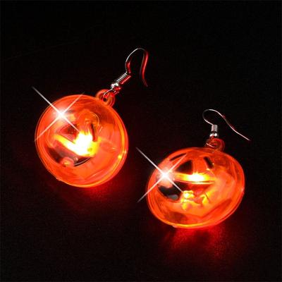 Luminous Halloween Pendant Pumpkin Dangle Ear Clips LED Skull Earrings Electric Black Cat Glowing Dangle Earrings