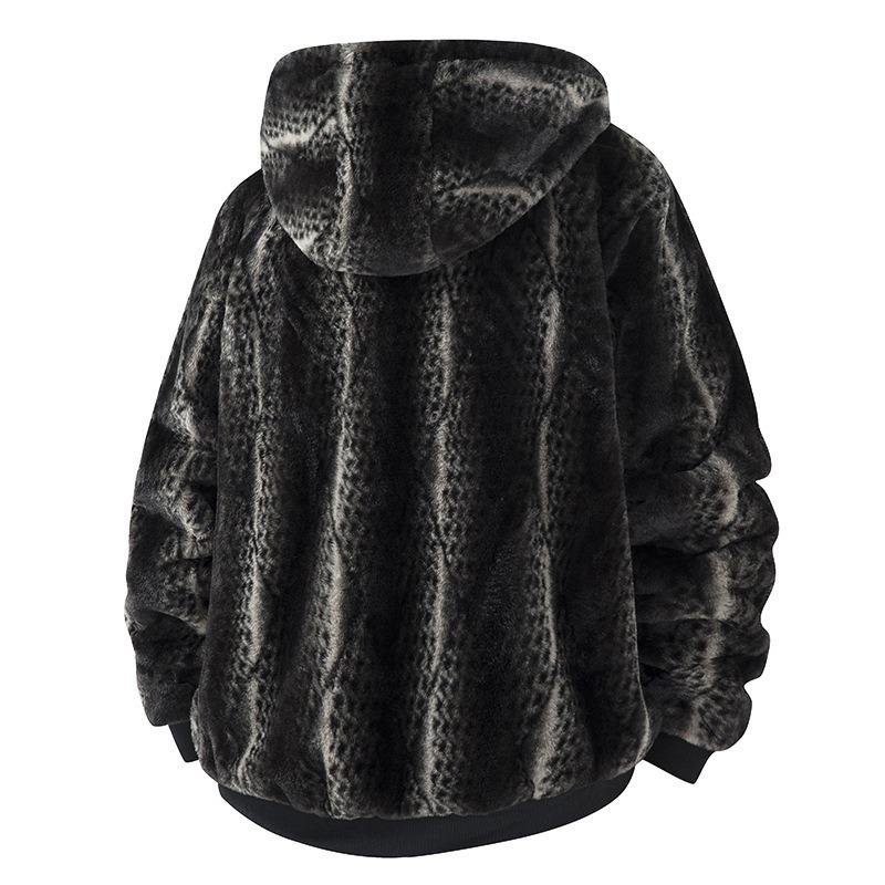 Autumn and winter stand-up collar fleece casual jacket fleece hooded leopard print cardigan fashion loose plush jacket
