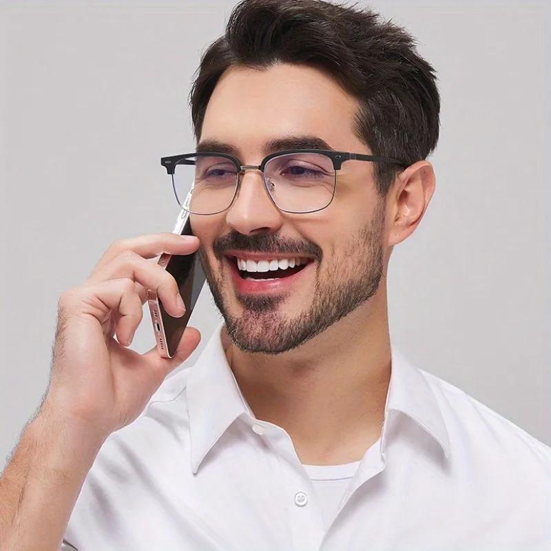 Vintage Pochromic Half-Frame Glasses for Men Anti-Blue Light Color Changing Rectangular Computer Eyewear