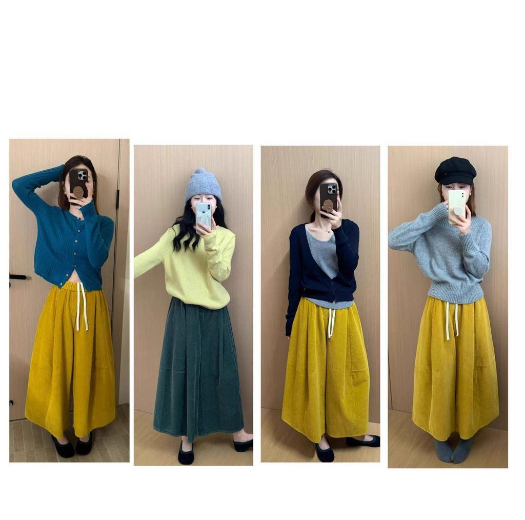 2025 Fall/Winter Women's Versatile Fleece-Lined Corduroy Wide-Leg Pants