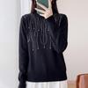 Gestricktes Top mit halbem Kragen, verziert mit Perlen und Diamanten für Damen - Neuer Stil, Locker geschnittener Langarm-Basissweater