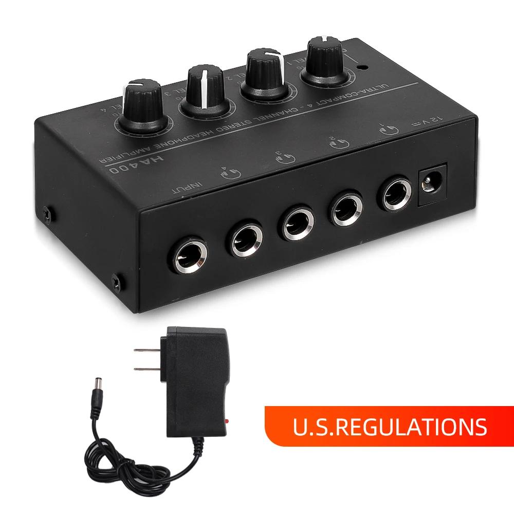 Mini Stereo Headphone Amplifier 4 Channels HA400 Ultra-Compact Audio Amplifier Power Adapter EU Plug 6.5MM to 3.5MM Converter