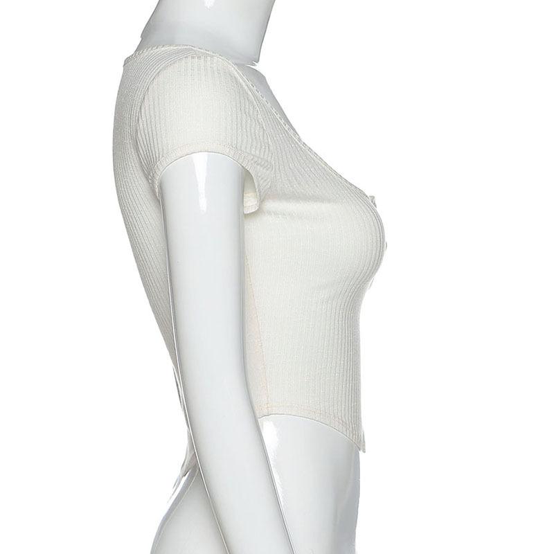 Sommermode Damen T-Shirt U Kragen Volltonfarbe Sexy Nabel Abnehmen Bodenbildung Kurzarm Tops