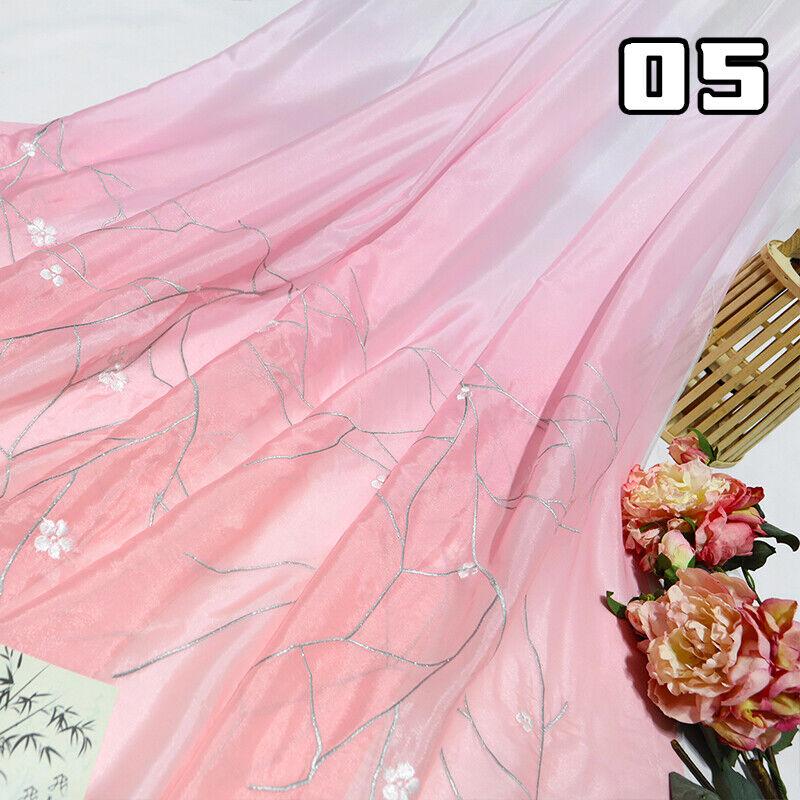 

Gradient Print Chinese Plum Blossom Embroidery Fabric Soft Lightweight for Diy Hanfu Cosplay Party Sewing 50x150cm