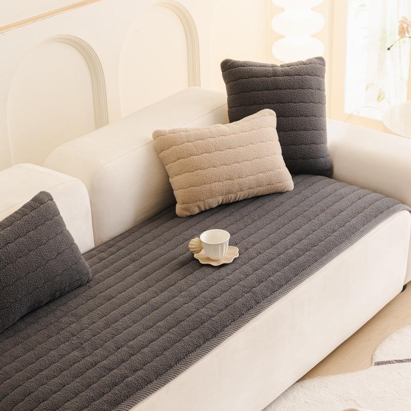 Leather Sofa Cushion Autumn And Winter  New Straight Row One-Piece Seat Cushion Winter Thickened Plush Sofa Cover Cover Cloth