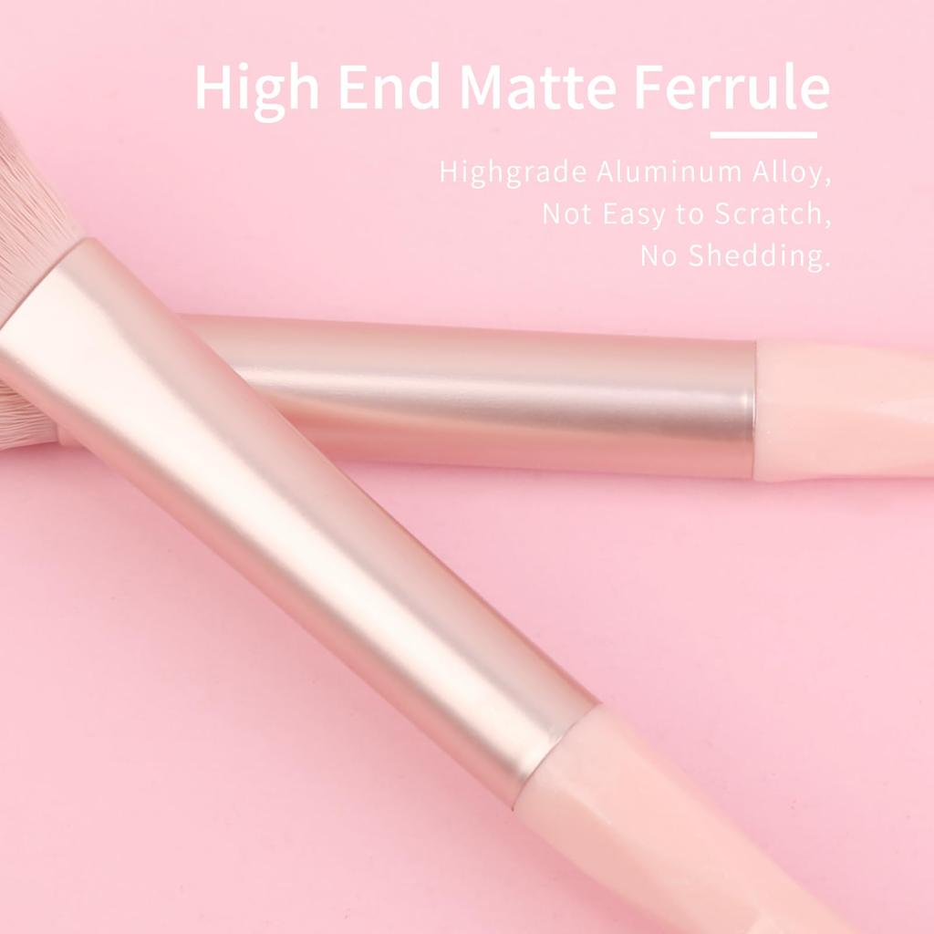 ENZO KEN Pink Resin Eyeshadow Makeup Brush Set with Travel Portable Eyeshadow Brush Set for Smoky Eye Nose Dark and Puff Hourglass Handle Bag,