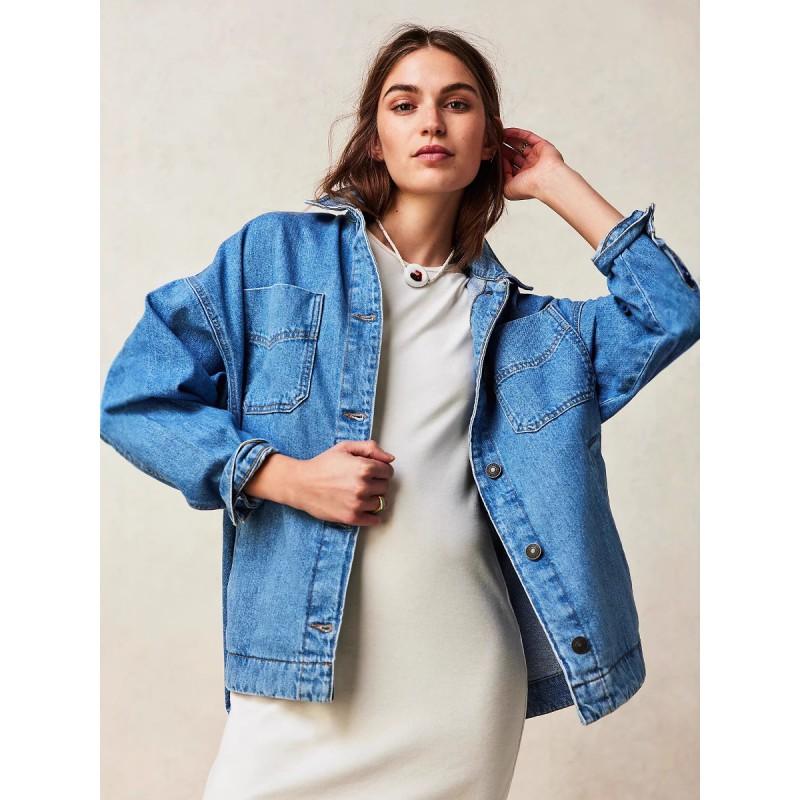 Womens Casual Denim Jacket With Side