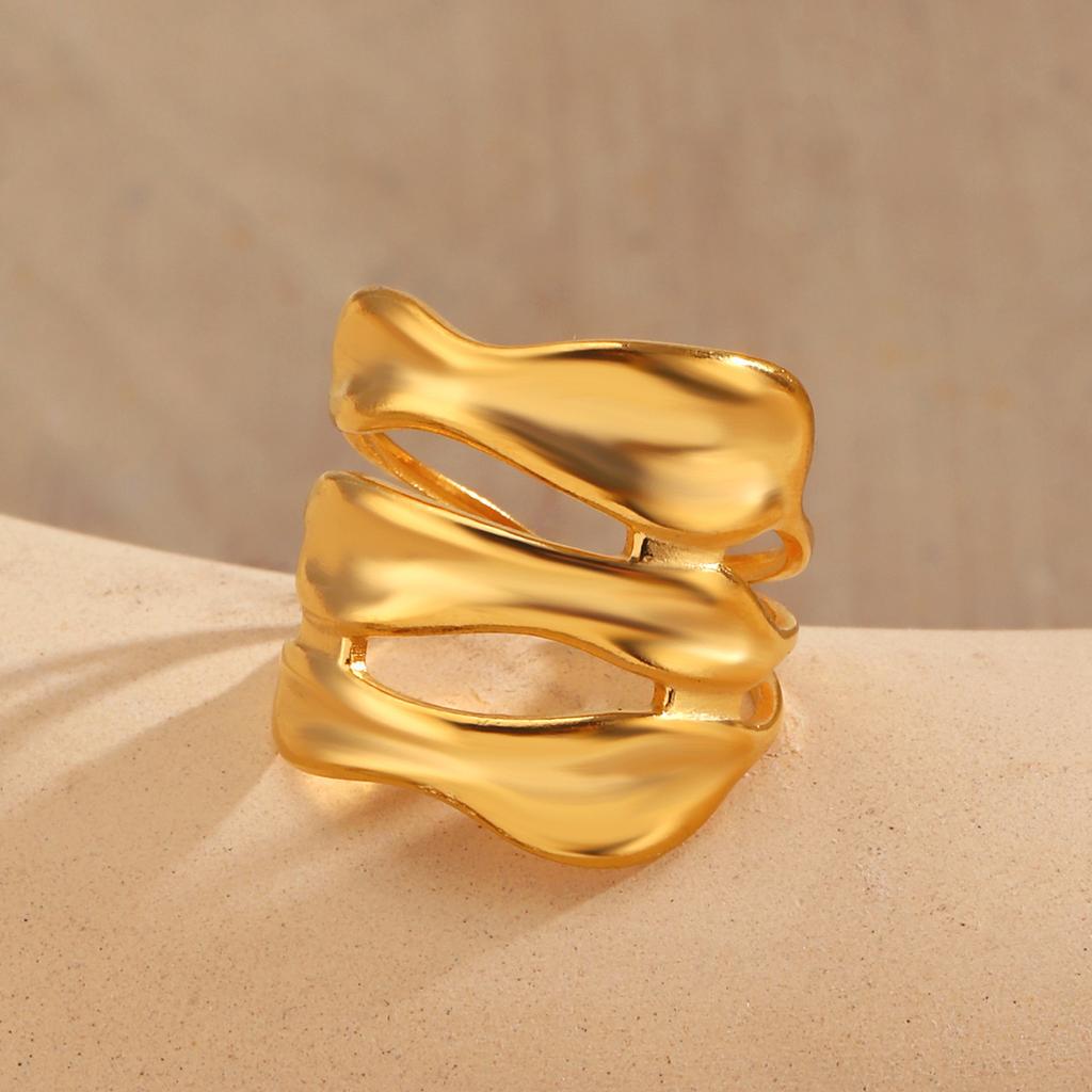 Stainless Steel Unique Double S-Shaped Opening Rings for Women Men 18K Gold Color Stylish Anti Allergenic Waterproof Jewelry