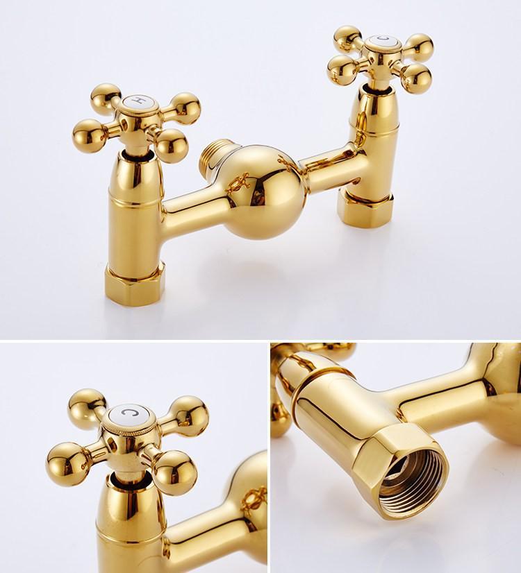 Gold-Plated Retro European Shower Set: Dual Handle Bathtub Faucet with Hot and Cold Mixer